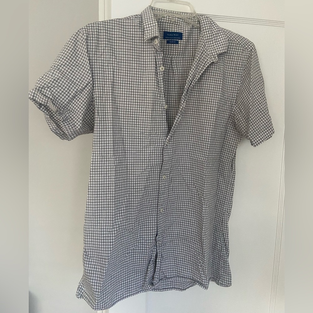 Zara men’s button up short sleeve size M grey and white
